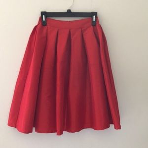 Red Puffy Skirt Pleated